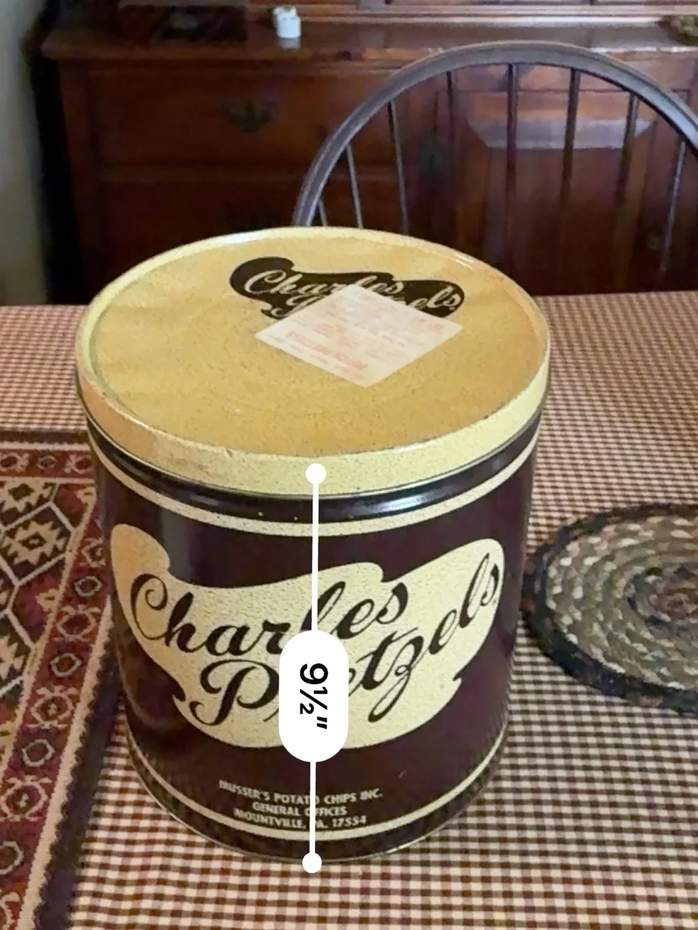 Charles Pretzels Vintage Metal Storage Tin - Brown and Cream
